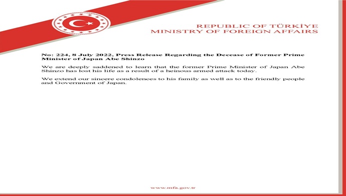 Press Release Regarding the Decease of Former Prime Minister of Japan Abe Shinzo